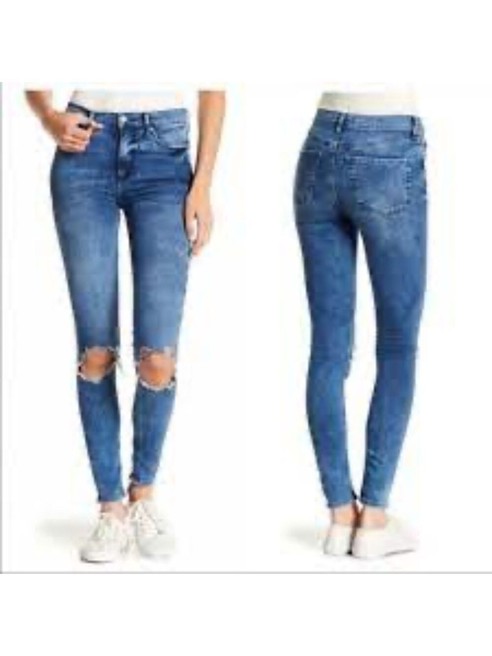 Free People Distressed Skinny Ankle High Rise Jeans